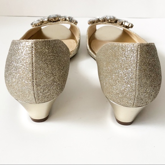 NEW Crystal Gold Wedge Bridal Wedding Peep Shoes - Picture 6 of 8